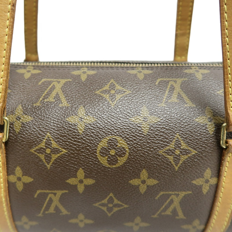 LOUIS VUITTON Monogram Papillon 30 Cylinder Handbag Brown Classic Canvas Tan Patina Calfskin Handle Gold Hardware Iconic Vintage Timeless Casual Commute Bag