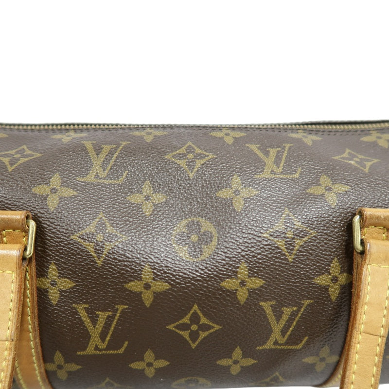 LOUIS VUITTON Monogram Papillon 30 Cylinder Handbag Brown Classic Canvas Tan Patina Calfskin Handle Gold Hardware Iconic Vintage Timeless Casual Commute Bag