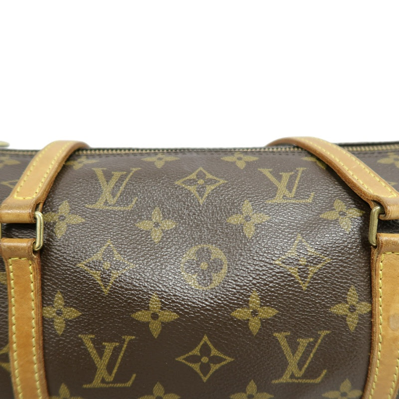 LOUIS VUITTON Monogram Papillon 30 Cylinder Handbag Brown Classic Canvas Tan Patina Calfskin Handle Gold Hardware Iconic Vintage Timeless Casual Commute Bag