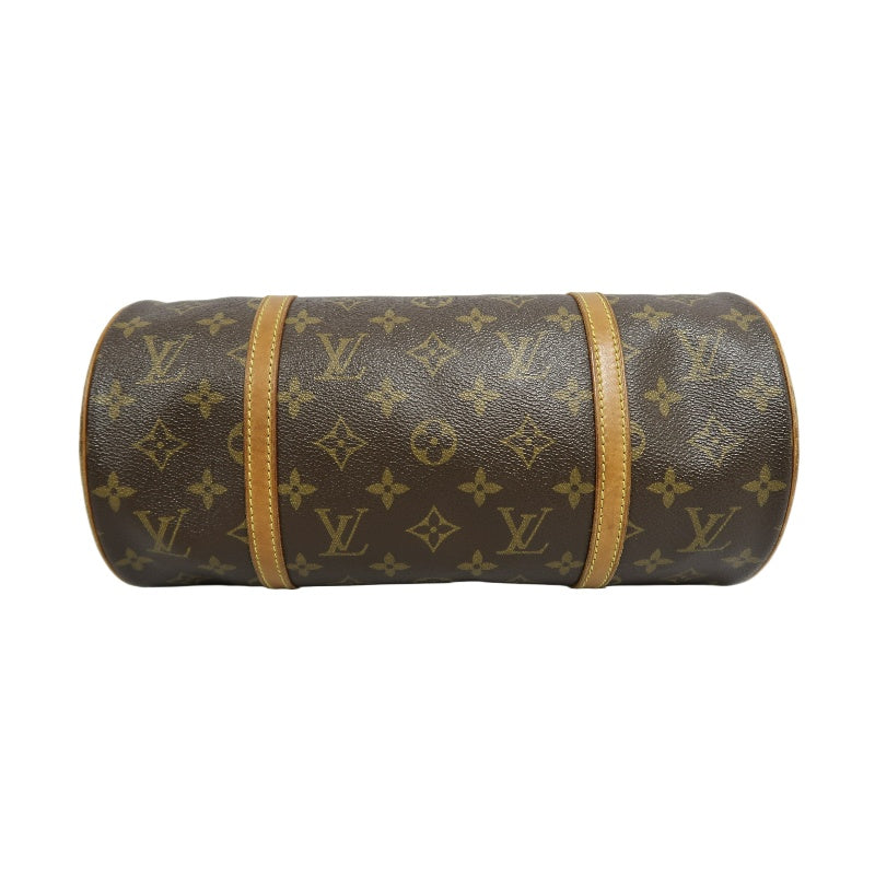 LOUIS VUITTON Monogram Papillon 30 Cylinder Handbag Brown Classic Canvas Tan Patina Calfskin Handle Gold Hardware Iconic Vintage Timeless Casual Commute Bag