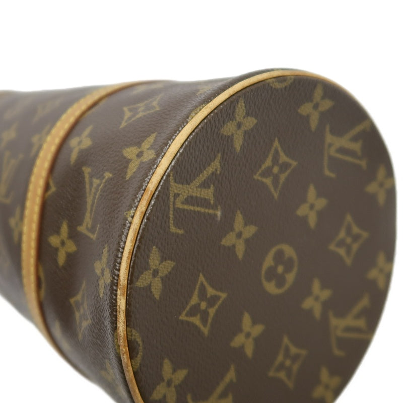 LOUIS VUITTON Monogram Papillon 30 Cylinder Handbag Brown Classic Canvas Tan Patina Calfskin Handle Gold Hardware Iconic Vintage Timeless Casual Commute Bag