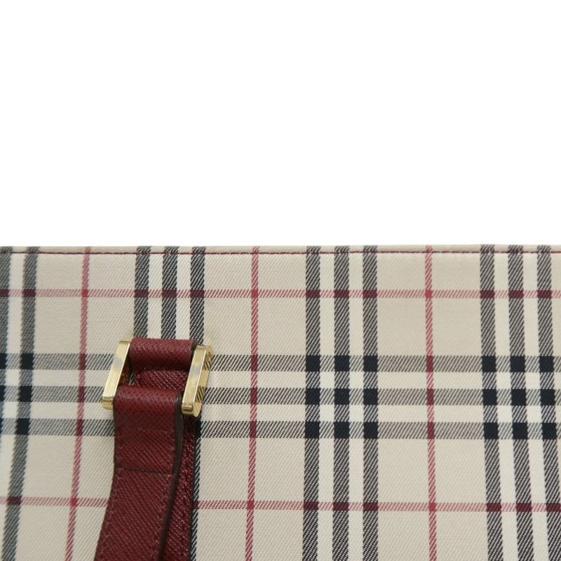 BURBERRY Vintage Nova Check Canvas Tote Bag With Burgundy Leather Strap And Reinforced Leather Base