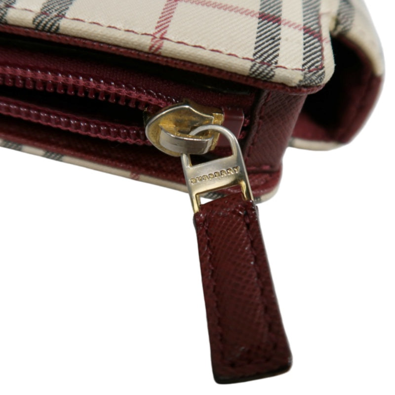 BURBERRY Vintage Nova Check Canvas Tote Bag With Burgundy Leather Strap And Reinforced Leather Base