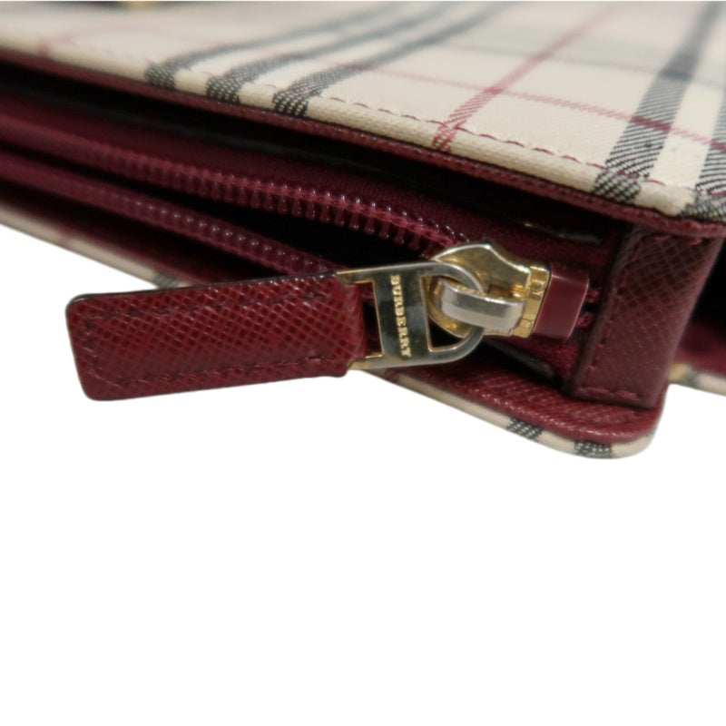 BURBERRY Vintage Nova Check Canvas Tote Bag With Burgundy Leather Strap And Reinforced Leather Base