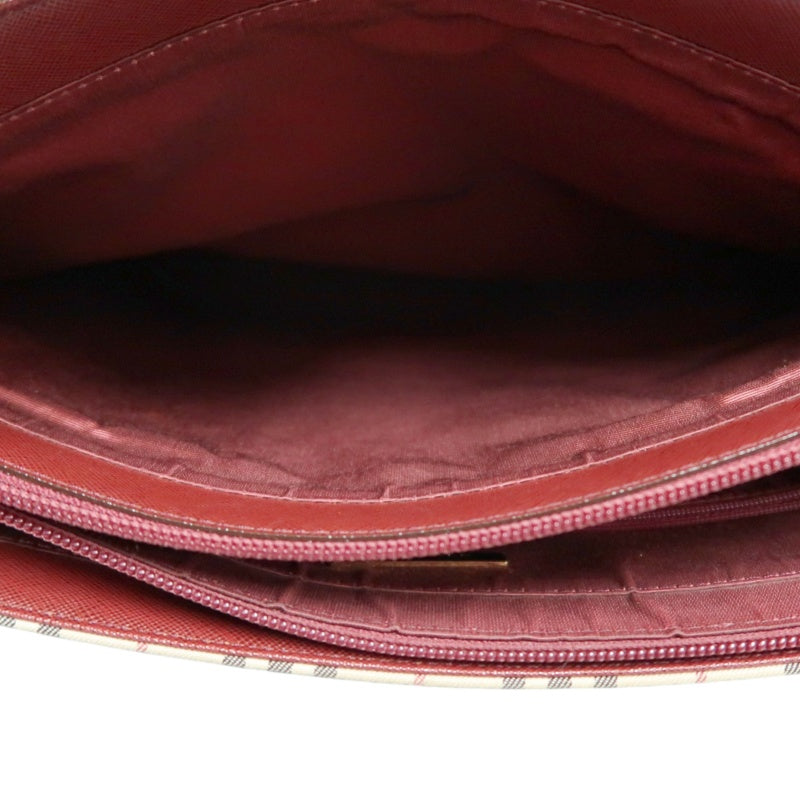 BURBERRY Vintage Nova Check Canvas Tote Bag With Burgundy Leather Strap And Reinforced Leather Base