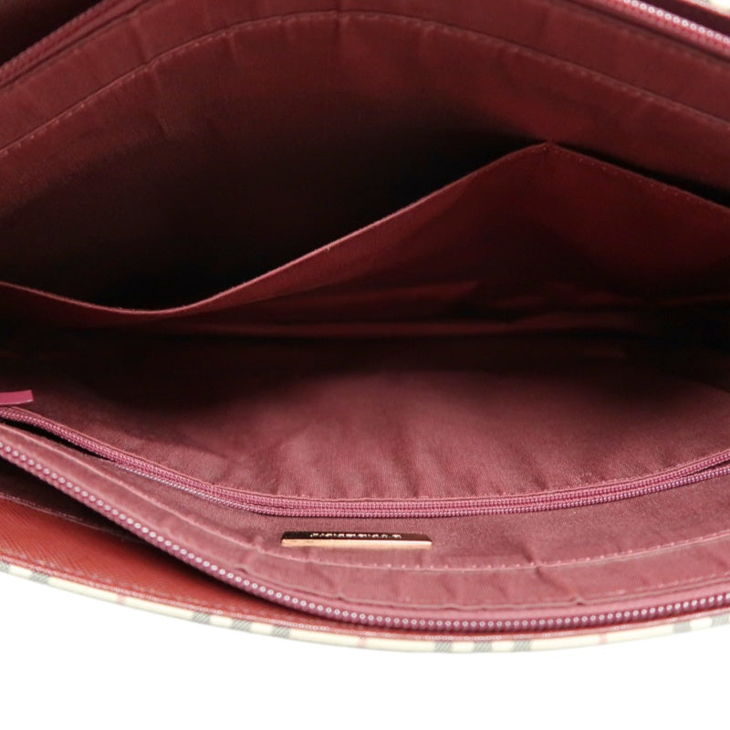 BURBERRY Vintage Nova Check Canvas Tote Bag With Burgundy Leather Strap And Reinforced Leather Base