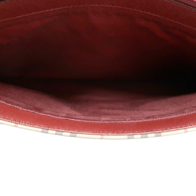 BURBERRY Vintage Nova Check Canvas Tote Bag With Burgundy Leather Strap And Reinforced Leather Base