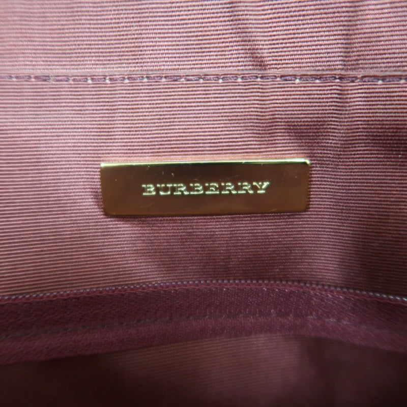 BURBERRY Vintage Nova Check Canvas Tote Bag With Burgundy Leather Strap And Reinforced Leather Base