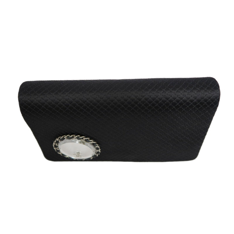 CHANEL Vintage Canvas Chain Pouch Shoulder Bag Black Silver Hardware