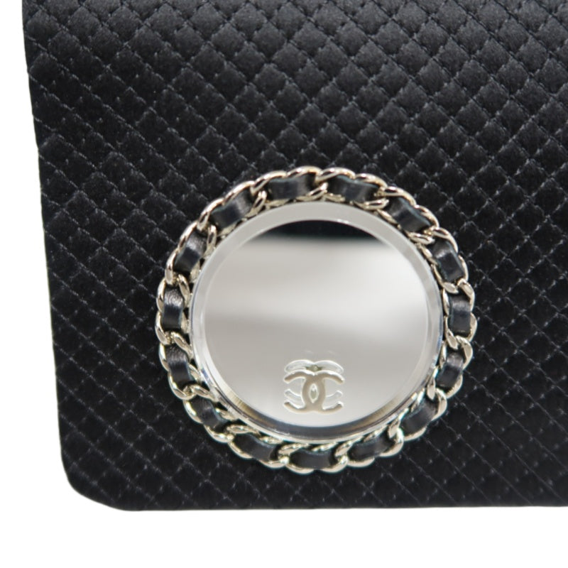 CHANEL Vintage Canvas Chain Pouch Shoulder Bag Black Silver Hardware