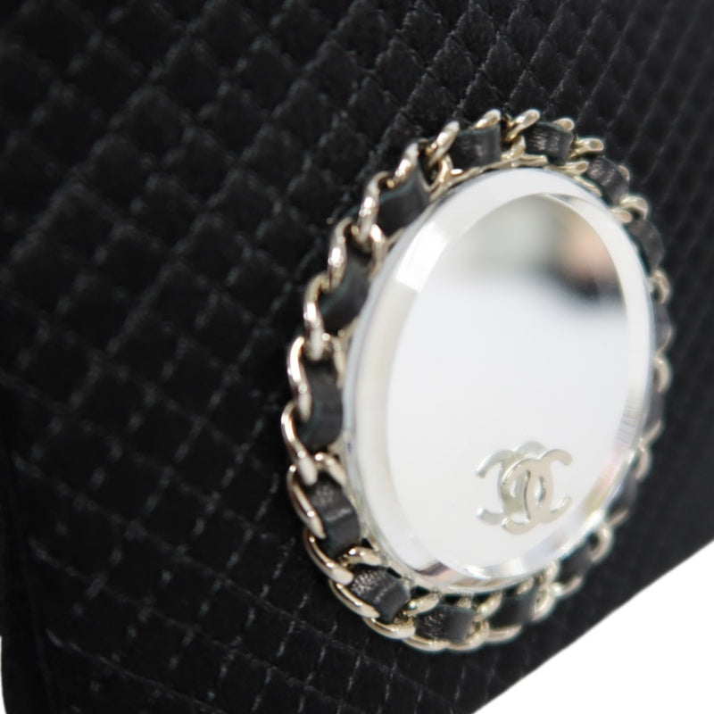 CHANEL Vintage Canvas Chain Pouch Shoulder Bag Black Silver Hardware