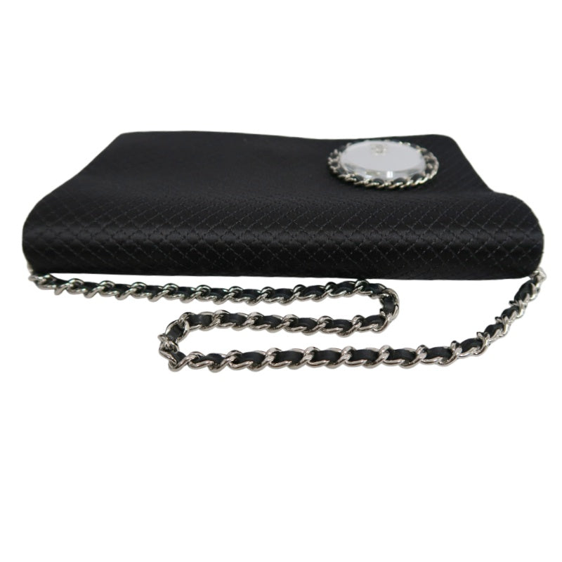 CHANEL Vintage Canvas Chain Pouch Shoulder Bag Black Silver Hardware