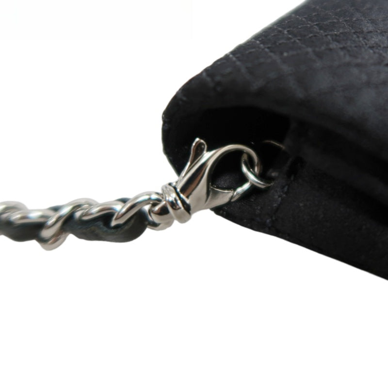 CHANEL Vintage Canvas Chain Pouch Shoulder Bag Black Silver Hardware
