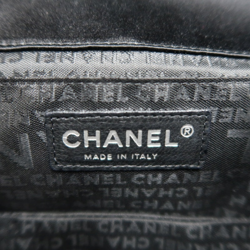 CHANEL Vintage Canvas Chain Pouch Shoulder Bag Black Silver Hardware