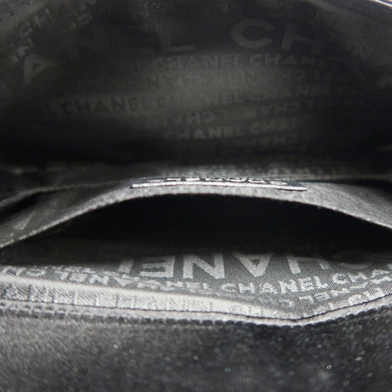 CHANEL Vintage Canvas Chain Pouch Shoulder Bag Black Silver Hardware