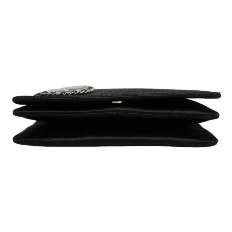CHANEL Vintage Canvas Chain Pouch Shoulder Bag Black Silver Hardware