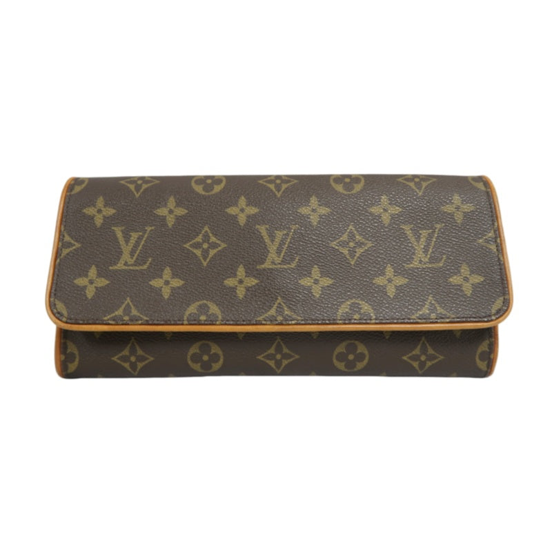 LOUIS VUITTON Vintage Monogram Pochette Twin Shoulder Bag Canvas Cowhide Brown Gold Hardware