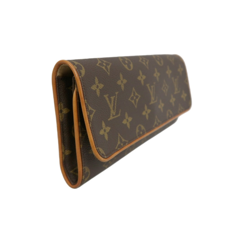 LOUIS VUITTON Vintage Monogram Pochette Twin Shoulder Bag Canvas Cowhide Brown Gold Hardware