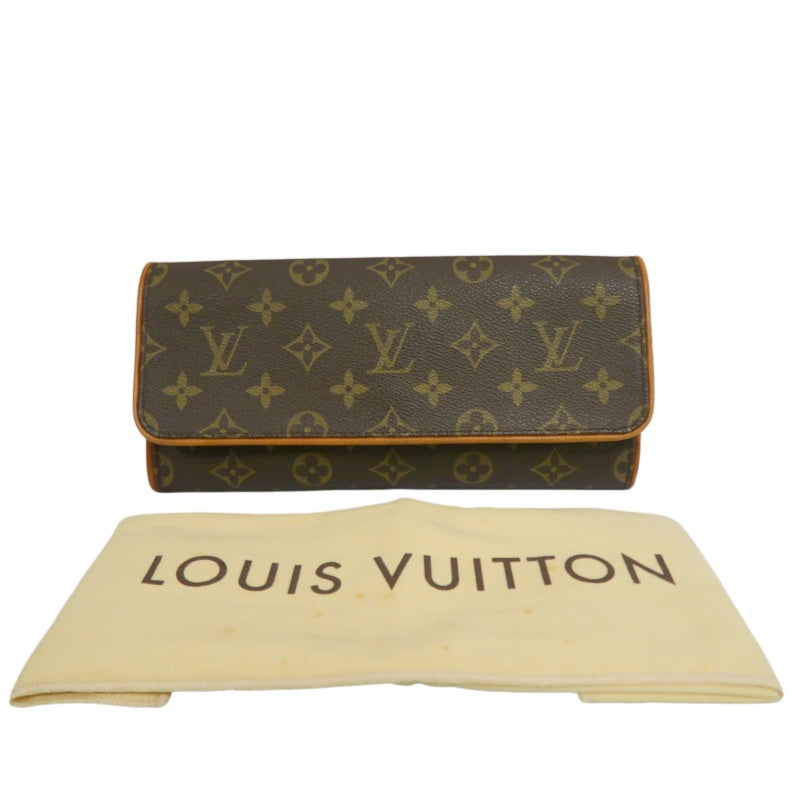 LOUIS VUITTON Vintage Monogram Pochette Twin Shoulder Bag Canvas Cowhide Brown Gold Hardware