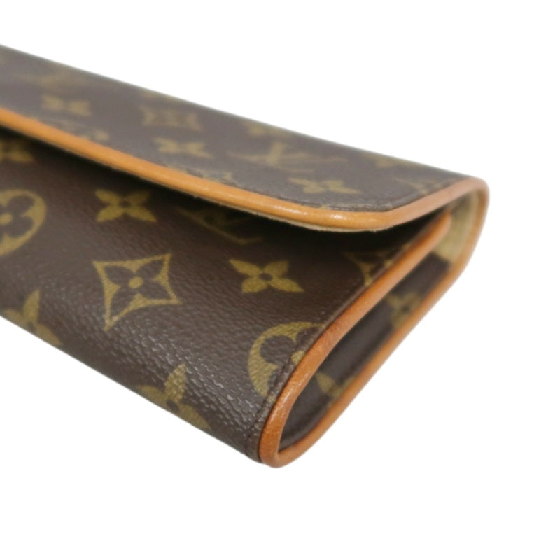 LOUIS VUITTON Vintage Monogram Pochette Twin Shoulder Bag Canvas Cowhide Brown Gold Hardware