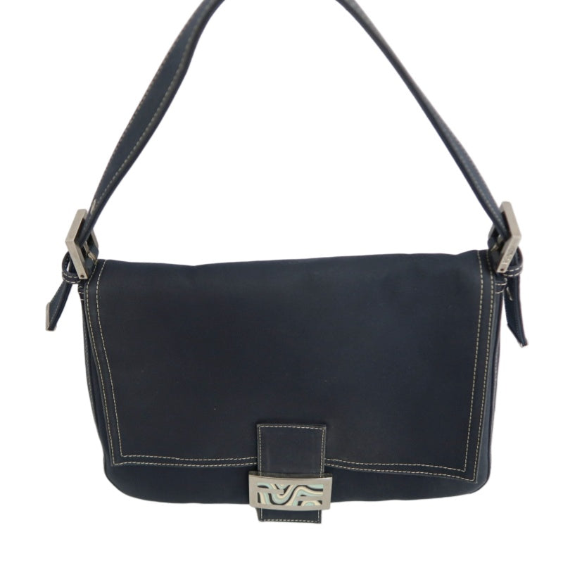 FENDI Vintage Canvas Handbag Black Leather Trim Silver Hardware