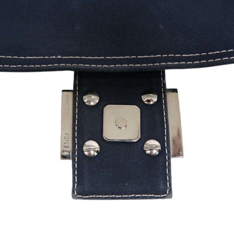 FENDI Vintage Canvas Handbag Black Leather Trim Silver Hardware