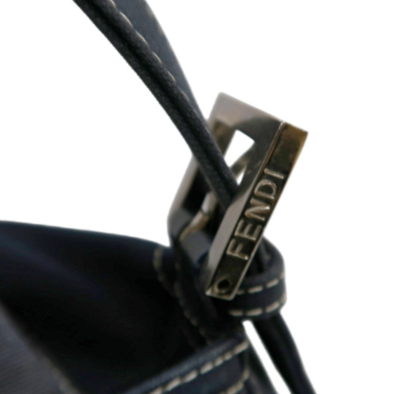 FENDI Vintage Canvas Handbag Black Leather Trim Silver Hardware