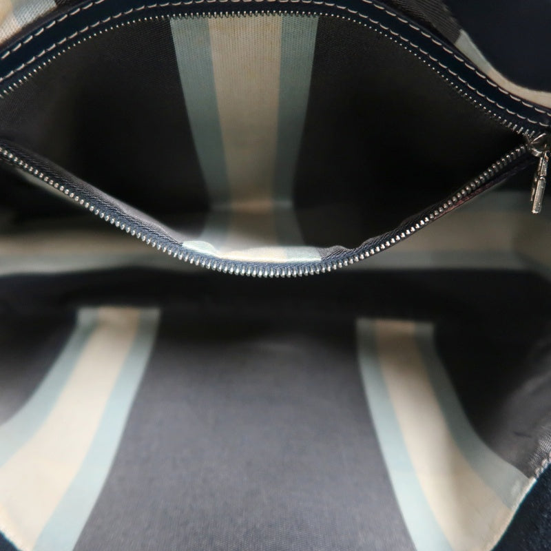 FENDI Vintage Canvas Handbag Black Leather Trim Silver Hardware