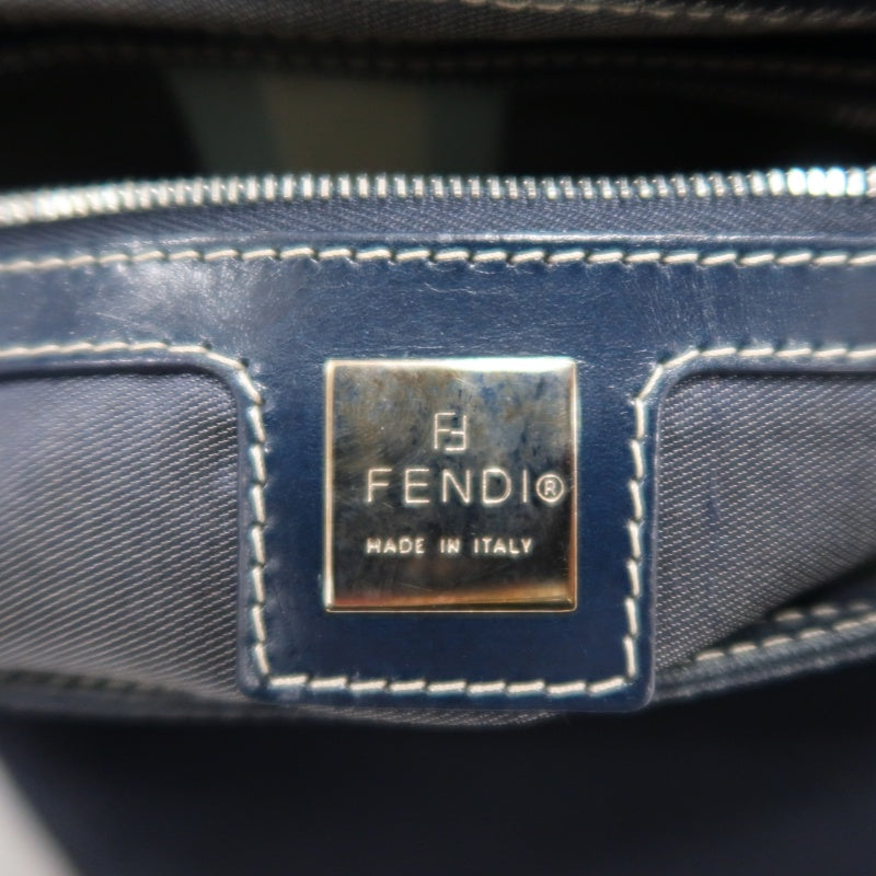 FENDI Vintage Canvas Handbag Black Leather Trim Silver Hardware