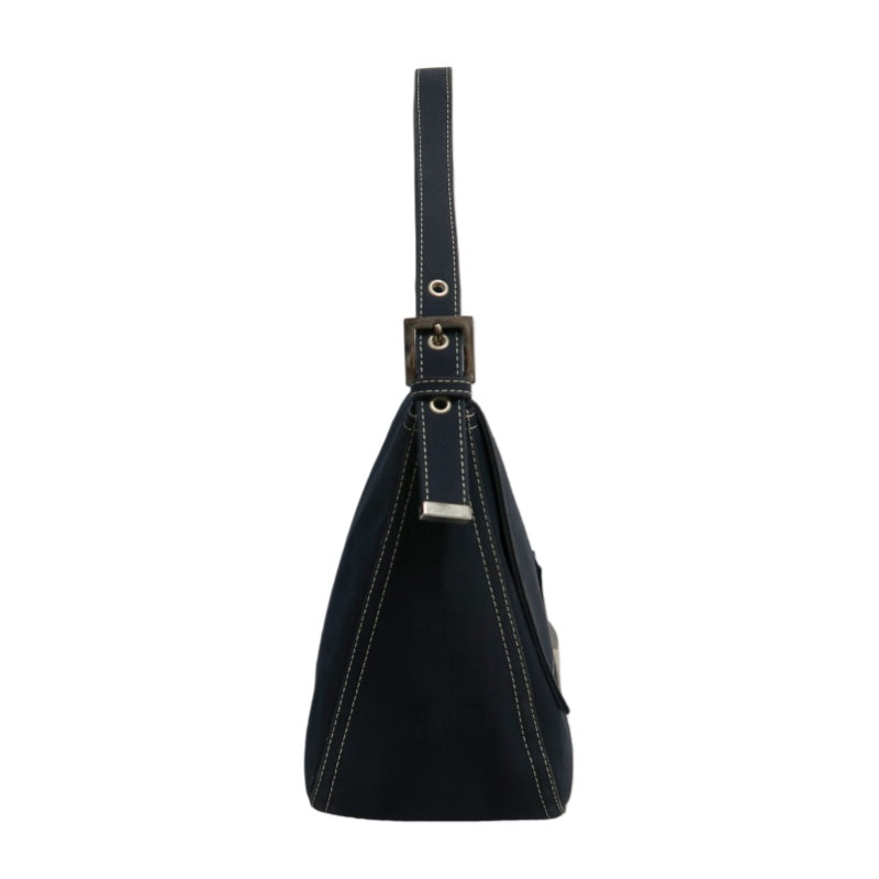 FENDI Vintage Canvas Handbag Black Leather Trim Silver Hardware