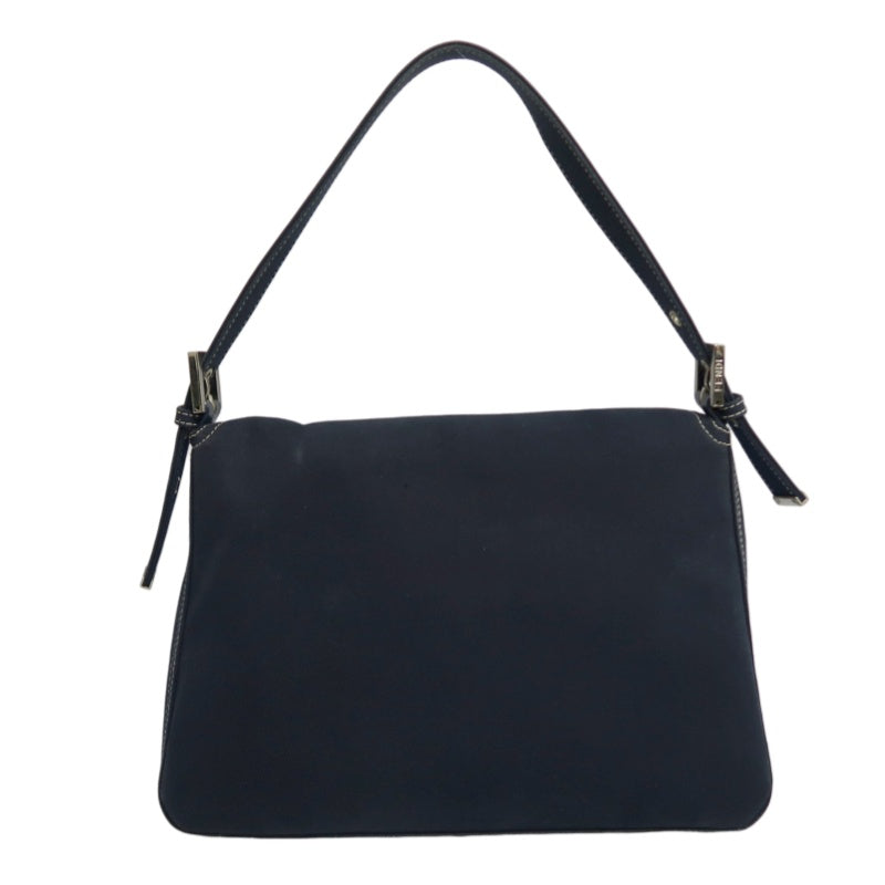 FENDI Vintage Canvas Handbag Black Leather Trim Silver Hardware