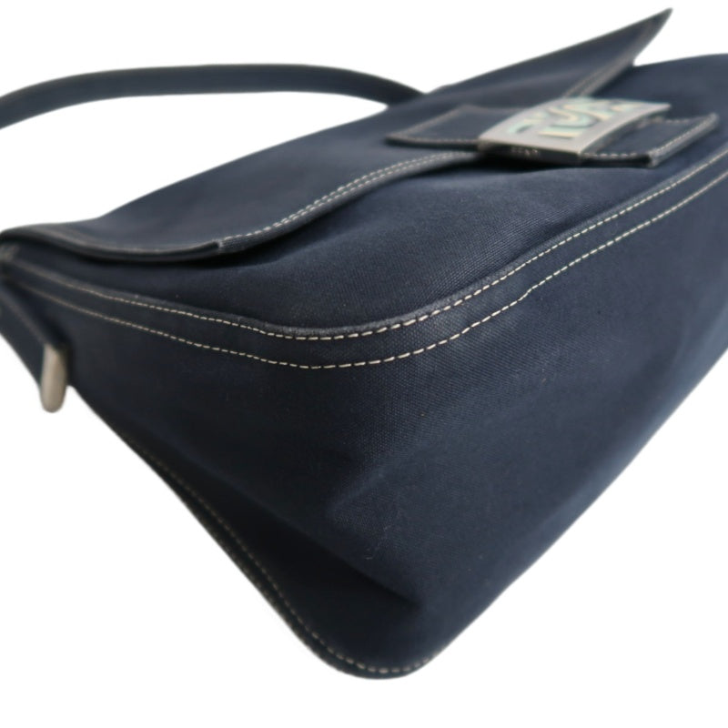 FENDI Vintage Canvas Handbag Black Leather Trim Silver Hardware