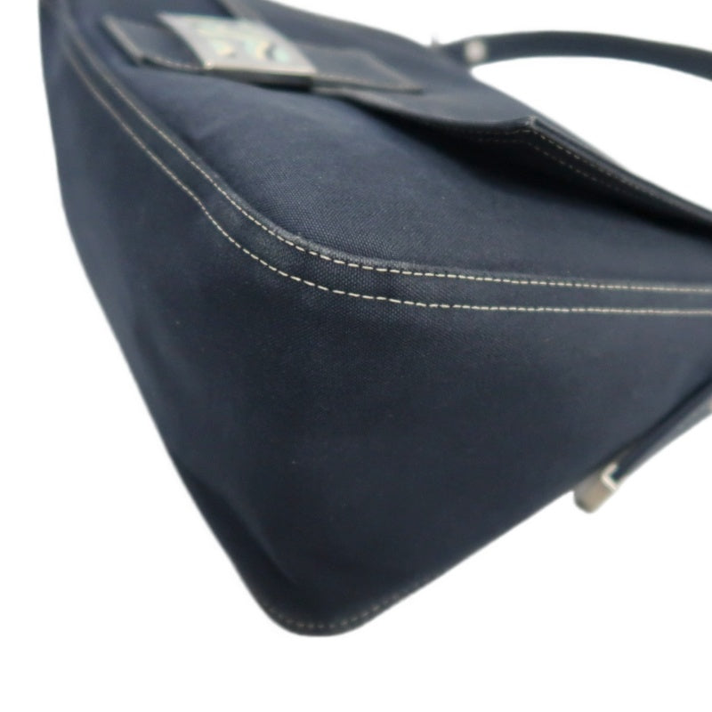 FENDI Vintage Canvas Handbag Black Leather Trim Silver Hardware
