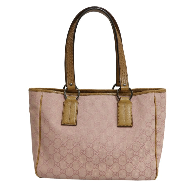 GUCCI GG Supreme Canvas Tote Bag Pink Leather Trim Silver Hardware
