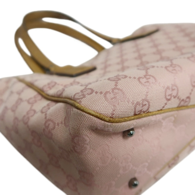 GUCCI GG Supreme Canvas Tote Bag Pink Leather Trim Silver Hardware