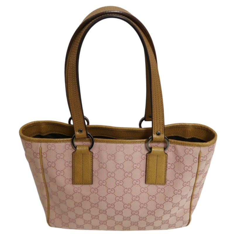 GUCCI GG Supreme Canvas Tote Bag Pink Leather Trim Silver Hardware
