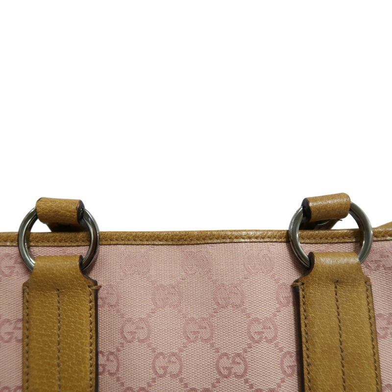 GUCCI GG Supreme Canvas Tote Bag Pink Leather Trim Silver Hardware