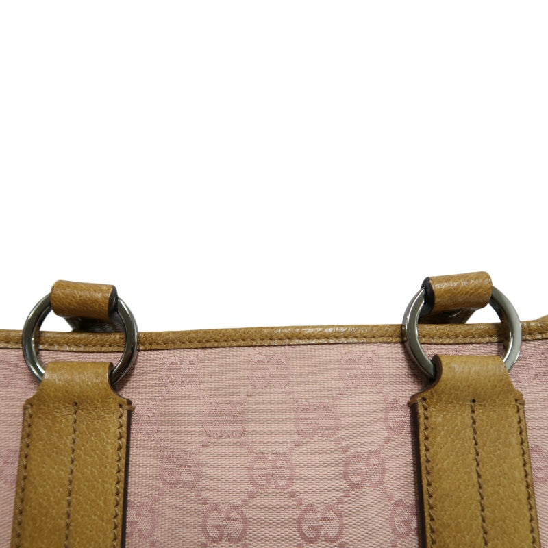 GUCCI GG Supreme Canvas Tote Bag Pink Leather Trim Silver Hardware