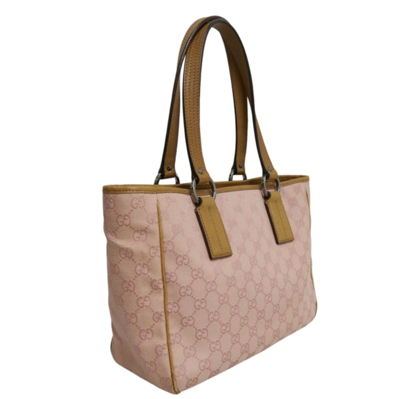 GUCCI GG Supreme Canvas Tote Bag Pink Leather Trim Silver Hardware