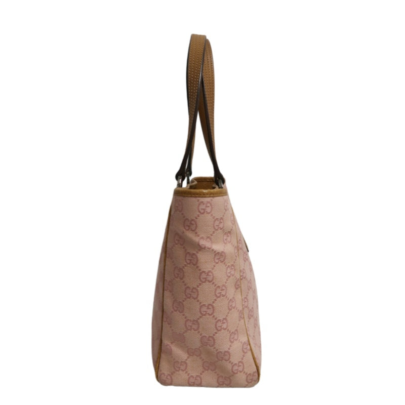 GUCCI GG Supreme Canvas Tote Bag Pink Leather Trim Silver Hardware