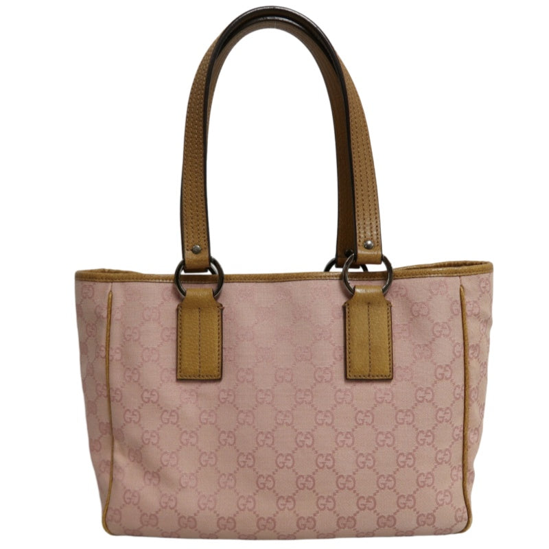GUCCI GG Supreme Canvas Tote Bag Pink Leather Trim Silver Hardware