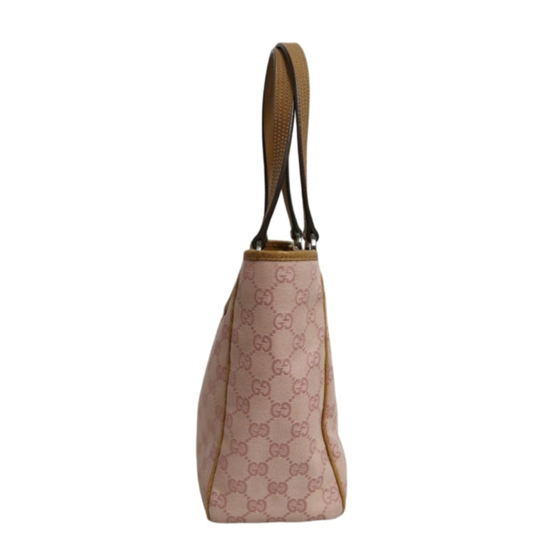 GUCCI GG Supreme Canvas Tote Bag Pink Leather Trim Silver Hardware