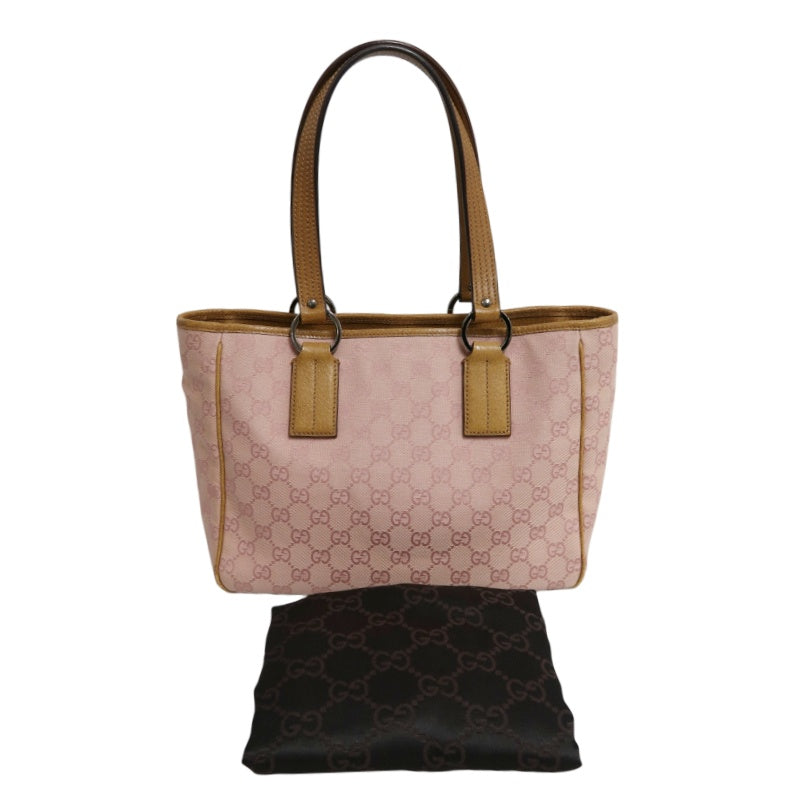 GUCCI GG Supreme Canvas Tote Bag Pink Leather Trim Silver Hardware