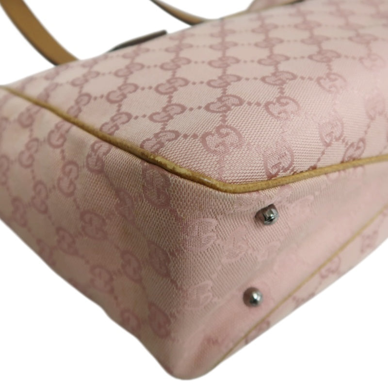 GUCCI GG Supreme Canvas Tote Bag Pink Leather Trim Silver Hardware