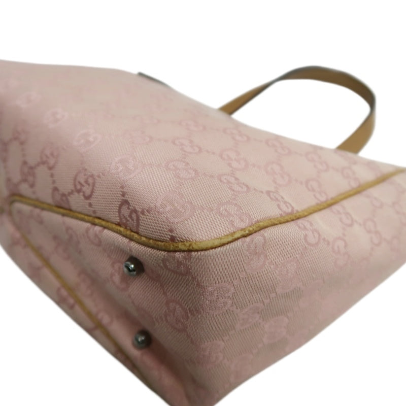 GUCCI GG Supreme Canvas Tote Bag Pink Leather Trim Silver Hardware