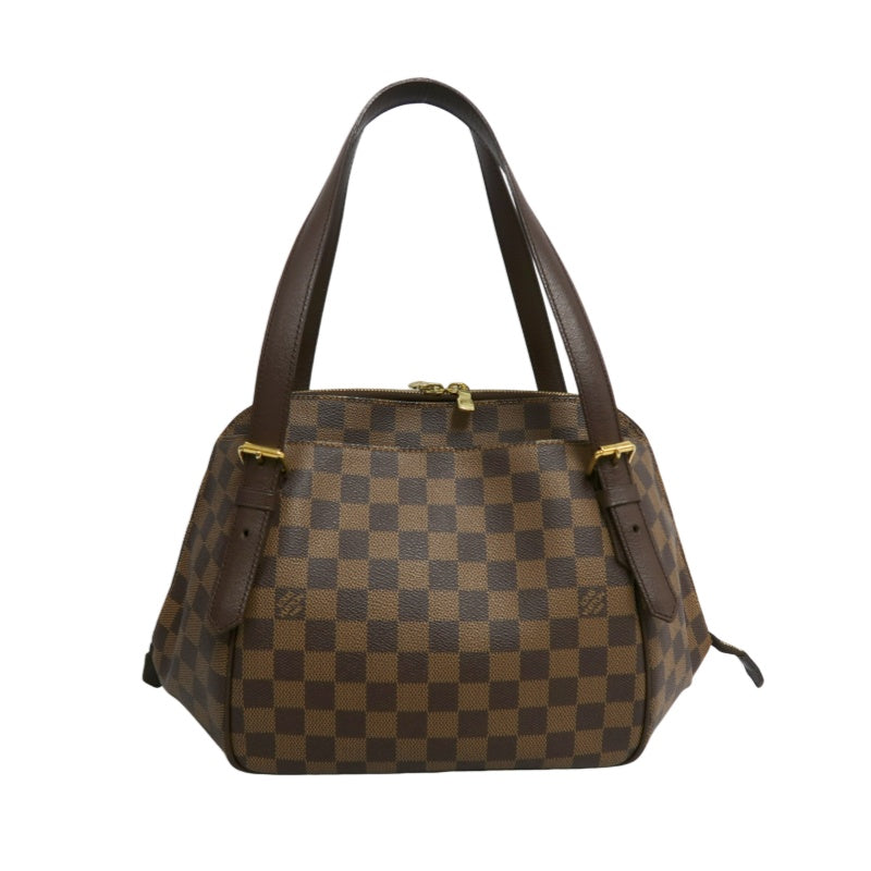 LOUIS VUITTON Damier Ebene Belem Handbag Brown Checkerboard Canvas Leather Shoulder Strap Gold Hardware Spacious Classic Daily Work Bag