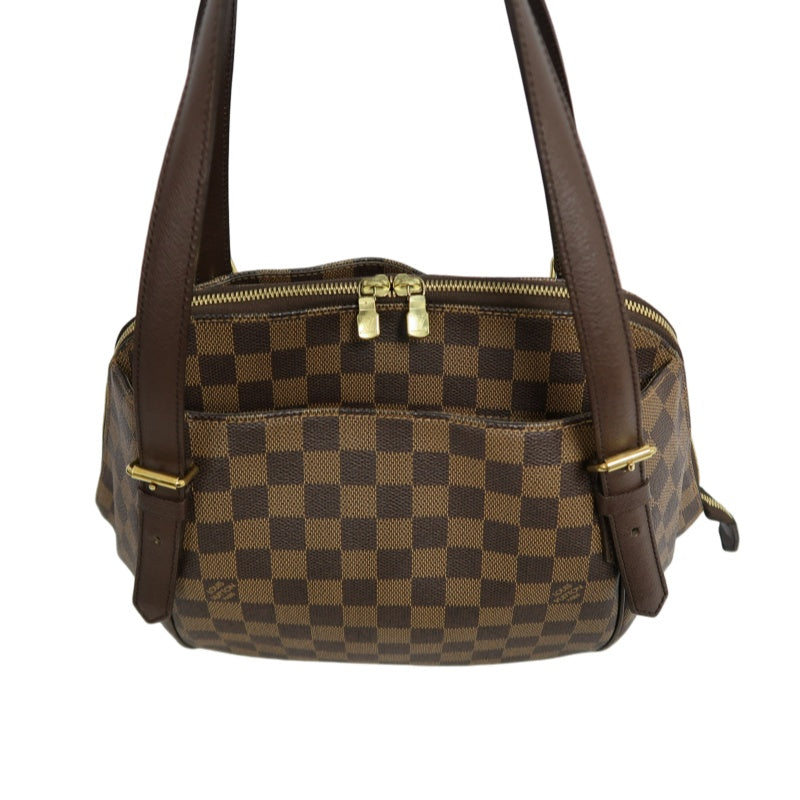 LOUIS VUITTON Damier Ebene Belem Handbag Brown Checkerboard Canvas Leather Shoulder Strap Gold Hardware Spacious Classic Daily Work Bag