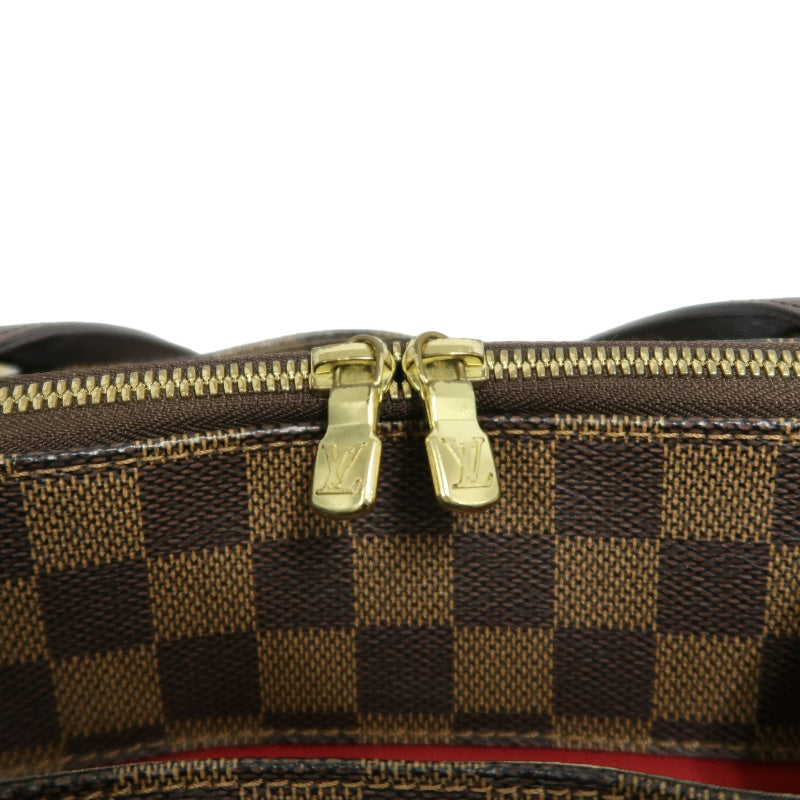 LOUIS VUITTON Damier Ebene Belem Handbag Brown Checkerboard Canvas Leather Shoulder Strap Gold Hardware Spacious Classic Daily Work Bag