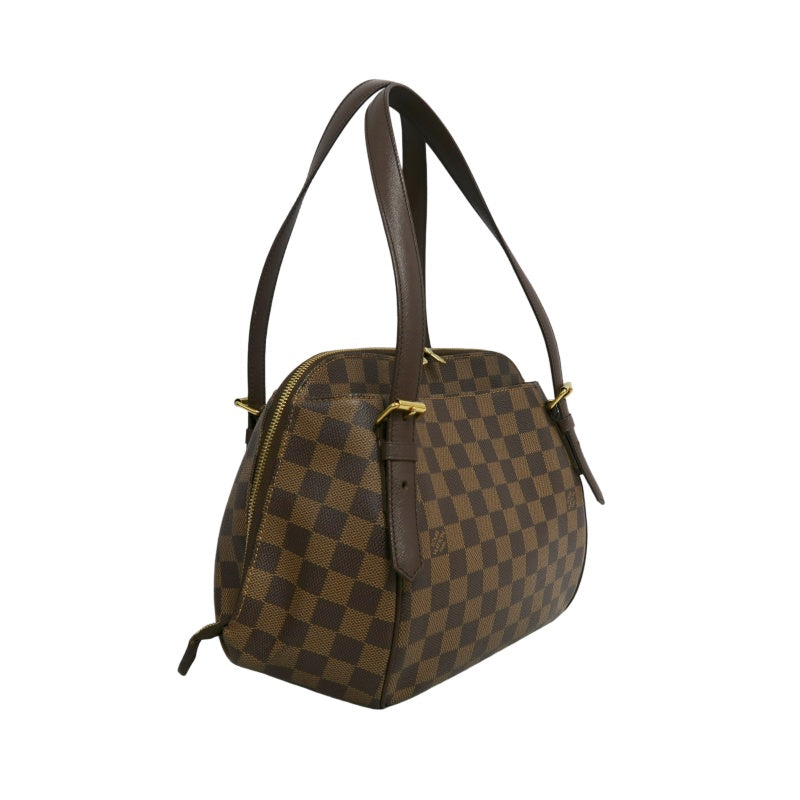 LOUIS VUITTON Damier Ebene Belem Handbag Brown Checkerboard Canvas Leather Shoulder Strap Gold Hardware Spacious Classic Daily Work Bag
