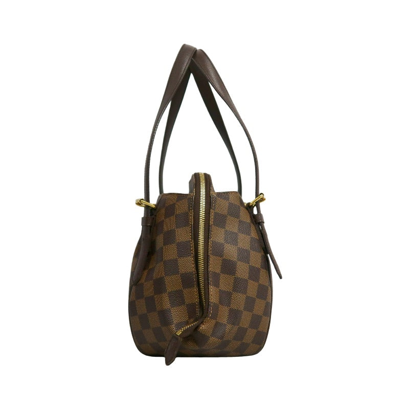 LOUIS VUITTON Damier Ebene Belem Handbag Brown Checkerboard Canvas Leather Shoulder Strap Gold Hardware Spacious Classic Daily Work Bag